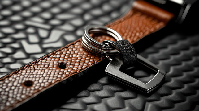 Brown Leather Dog Collar with Metal Keychain Attachment