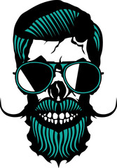 Tête de mort à moustache et barbe hipster skull moustachu et crane barbu lunette de soleil