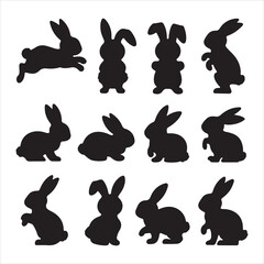 set of vector different type of bunny silhouettes