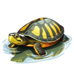Obraz premium Vibrant and Colorful Turtle in Water with Reflection, Showcasing Bold Patterns and Intricate Details of Shell and Skin, Perfect for Nature and Wildlife Themes
