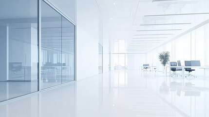 Clean office space with white walls and floors.