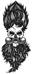 Tête de mort à moustache et barbe hipster skull moustachu et crane barbu