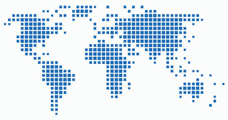 Square shape world map on white background.