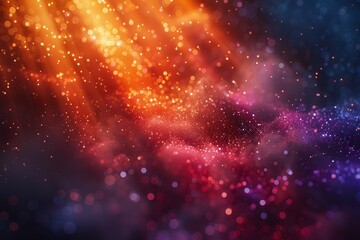 Naklejka premium Vibrant Cosmic Light Burst with Glowing Particles in Orange and Blue Nebula-Like Atmosphere Creating a Dreamy Galaxy Effect cosmic