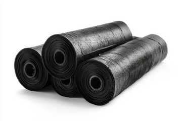 New rolls of black roofing material for house renovation featuring bituminous waterproofing membrane