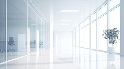 Clean office space with white walls and floors.