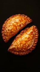 Golden flaky empanadas with savory meat or cheese - served with salsa or guacamole. Mexican Food. Ultra realistic. Photorealistic hypermaximalist advertising photography hyper realistic fine detail