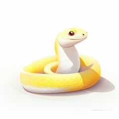 Fototapeta premium Cute Cartoon Yellow Snake with Friendly Expression on a White Background, Ideal for Children's Illustrations and Educational Materials