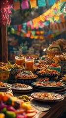 Fototapeta premium Hispanic heritage month . a lively scene of a hispanic festival, with colorful decorations, traditional music and dance performances, and people enjoying delicious food and drinks. Mexican Food