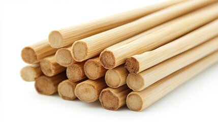 A collection of bamboo chopsticks, neatly arranged to show their natural, organic texture, highlighting simplicity and harmony in design and user-friendly.
