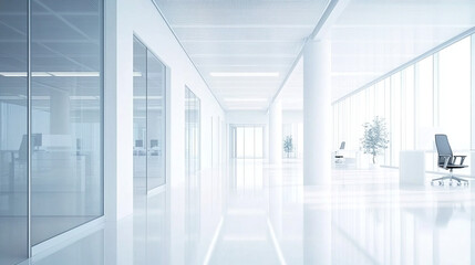 Clean office space with white walls and floors.