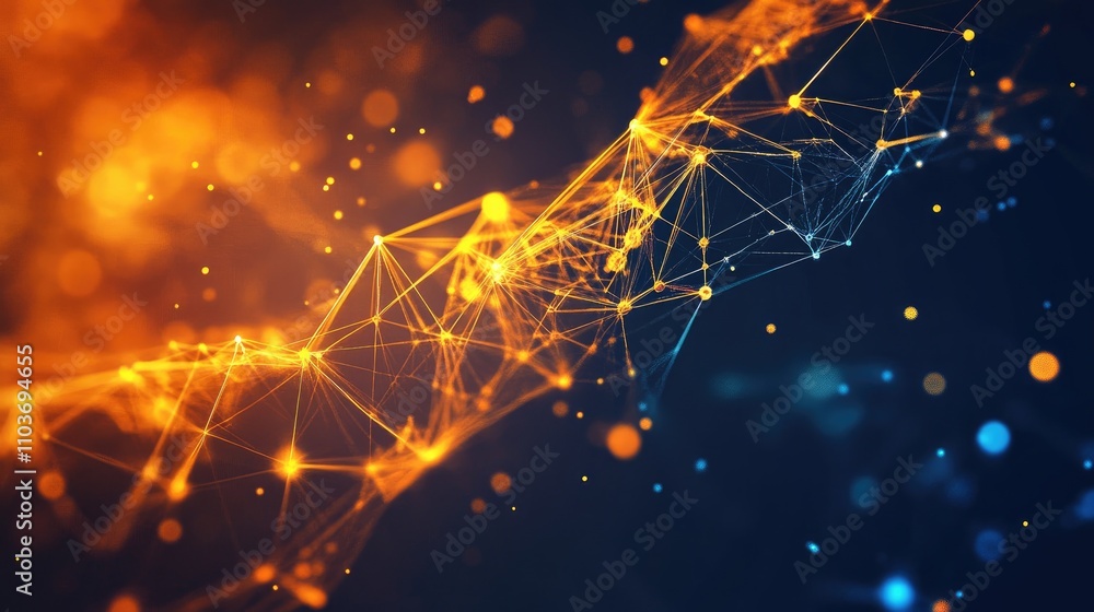 Aufkleber dynamic network of geometric lines with energetic orbs in vibrant orange and blue hues creating a fu
