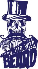 Tête de mort à barbe hipster skull et crane barbu lunette de soleil chapeau slogan