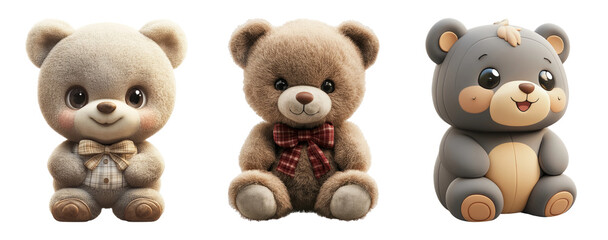 Obraz premium Cute Cartoon Teddy Bears on Transparent Background