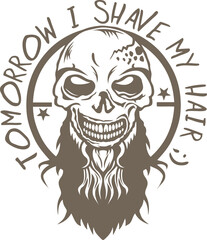 Tête de mort à barbe hipster skull et crane barbu slogan citation