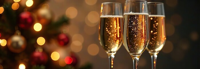 champagne in glasses christmas concept. Selective focus