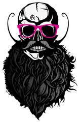 Tête de mort à moustache et barbe hipster skull moustachu et crane barbu lunette de soleil