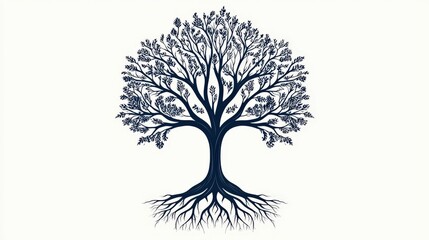 A beautifully detailed tree illustration featuring intricate branches and roots, symbolizing strength, growth, and connectivity in nature.