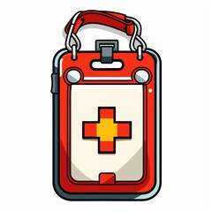 Obraz premium Brightly Colored First Aid Kit with Red Cross Symbol Ideal for Emergency Medical Use, Safety Supplies, and Health Promotion Activities