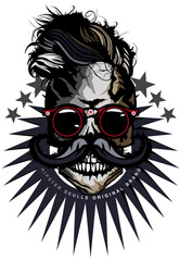 Tête de mort à moustache hipster skull moustachu et crane lunette de soleil ronde