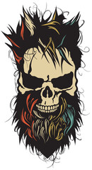 Tête de mort à barbe hipster skull et crane barbu