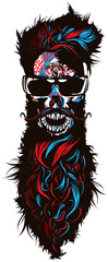 Naklejka premium Tête de mort à moustache et barbe hipster skull moustachu et crane barbu lunette de soleil
