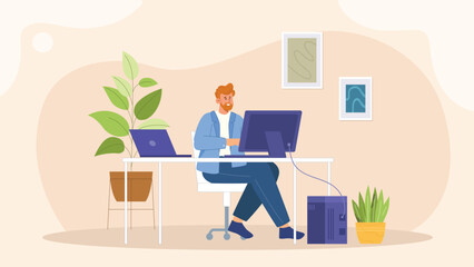 Happy Person at Computer Illustration