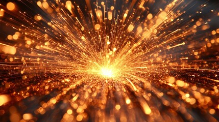 A dynamic explosion of vibrant orange light and sparks creating an energetic burst, projecting movement and excitement, captured with a high-speed effect.