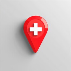 Obraz premium Here's a and keyword list for your image.. Red 3D map marker with white cross.