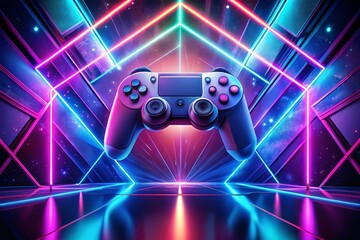 Minimalist Epic Gamer Background Featuring a Futuristic Game Controller Surrounded by Soft Neon Lights and Abstract Geometric Shapes for Gaming Enthusiasts