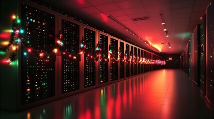 Festive Data Center: Christmas Lights Adorn Server Racks
