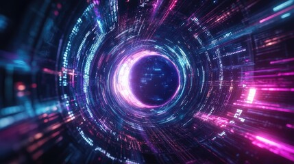 Obraz premium An illuminated digital Earth spinning in a virtual interface, surrounded by data streams and light particles; VR-inspired style, vibrant colors, futuristic