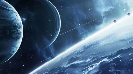 Obraz premium A display of various celestial bodies in a galaxy, Nebula and galaxies in space. Abstract cosmos background