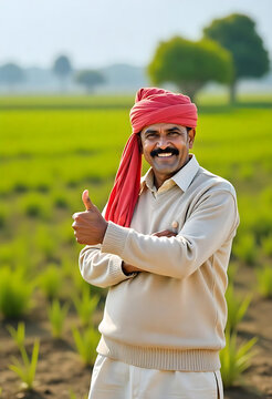 'Agriculture Happy young Indian farmer standing in farm, cotton tree farming 'Agriculture  happy poor farmer , young and smart farmer