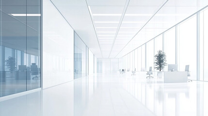 Clean office space with white walls and floors.