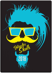 Tête de mort à moustache et barbe hipster skull moustachu et crane barbu lunette de soleil mon logo