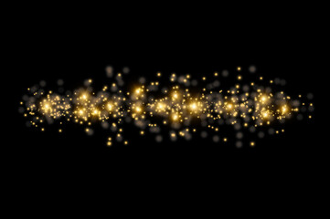 Sparkle Effect.Festive abstract christmas texture, golden bokeh particles and highlights on dark...