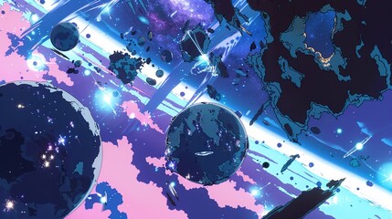 A display of various celestial bodies in a galaxy, Nebula and galaxies in space. Abstract cosmos background