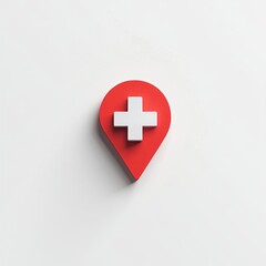 Obraz premium Red location marker with white plus sign.