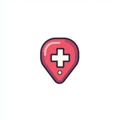 Obraz premium Here's a suggested , description and keywords for your stock photo.. Red Medical Location Pin Icon.
