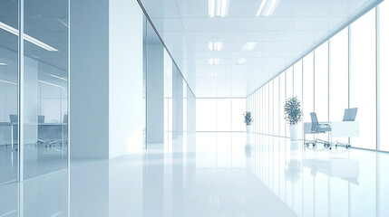 Clean office space with white walls and floors.