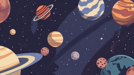 A display of various celestial bodies in a galaxy, Nebula and galaxies in space. Abstract cosmos background