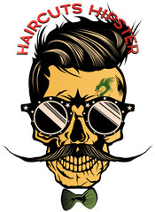 Tête de mort à moustache hipster skull moustachu et crane lunette de soleil ronde tatouage dragon
