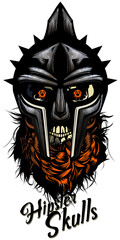 Tête de mort à moustache et barbe hipster skull moustachu et crane barbu casque gladiateur