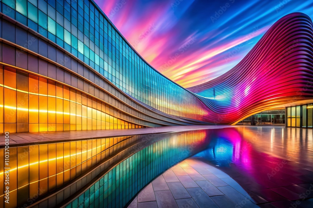 Poster Minimalistic Wallpaper with Light Vibrant Colors and Gradient Twisted Wave in Motion Overlapping Translucent Plastic Created with Generative AI for Modern Architectural Spaces