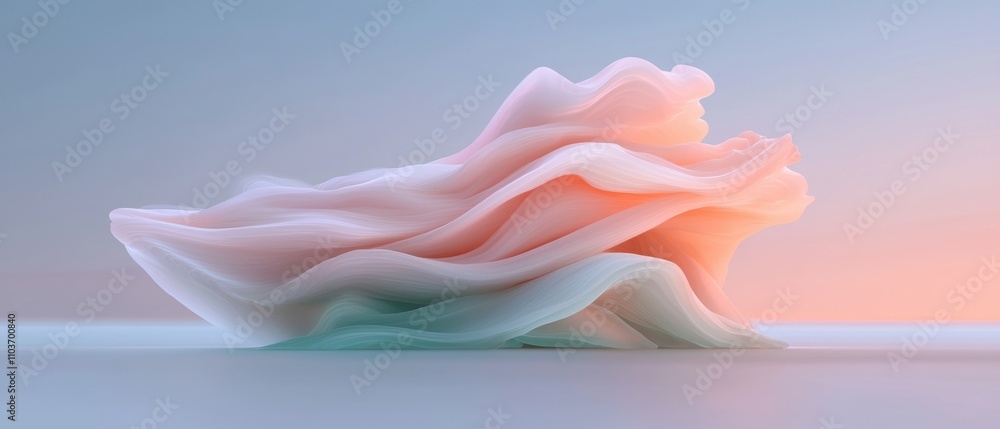 Poster n abstract digital art piece that appears to be a wave-like structure. the wave is made up of multip