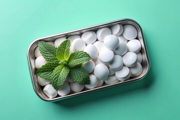 Realistic 3D Drone Shot of White Mint Candy Box Mockup