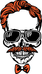 Tête de mort à moustache hipster skull moustachu et crane lunette de soleil