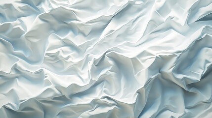 Close-up aerial view of textured white paper showcasing intricate wrinkles and folds creating a soft, crumpled appearance.