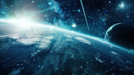 A display of various celestial bodies in a galaxy, Nebula and galaxies in space. Abstract cosmos background